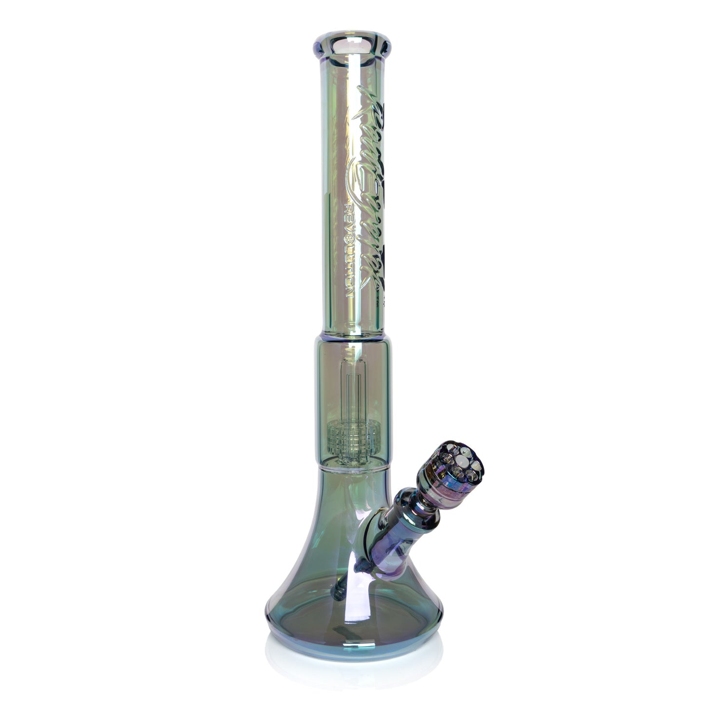 RED EYE TEK® 19" 7mm Thick Metallic Terminator Finish Revolution Dual Chamber Bell Base Water Pipe