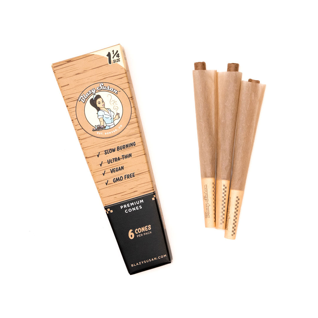 Blazy Susan 1¼ Pre-Rolled Cones 6PK - Unbleached