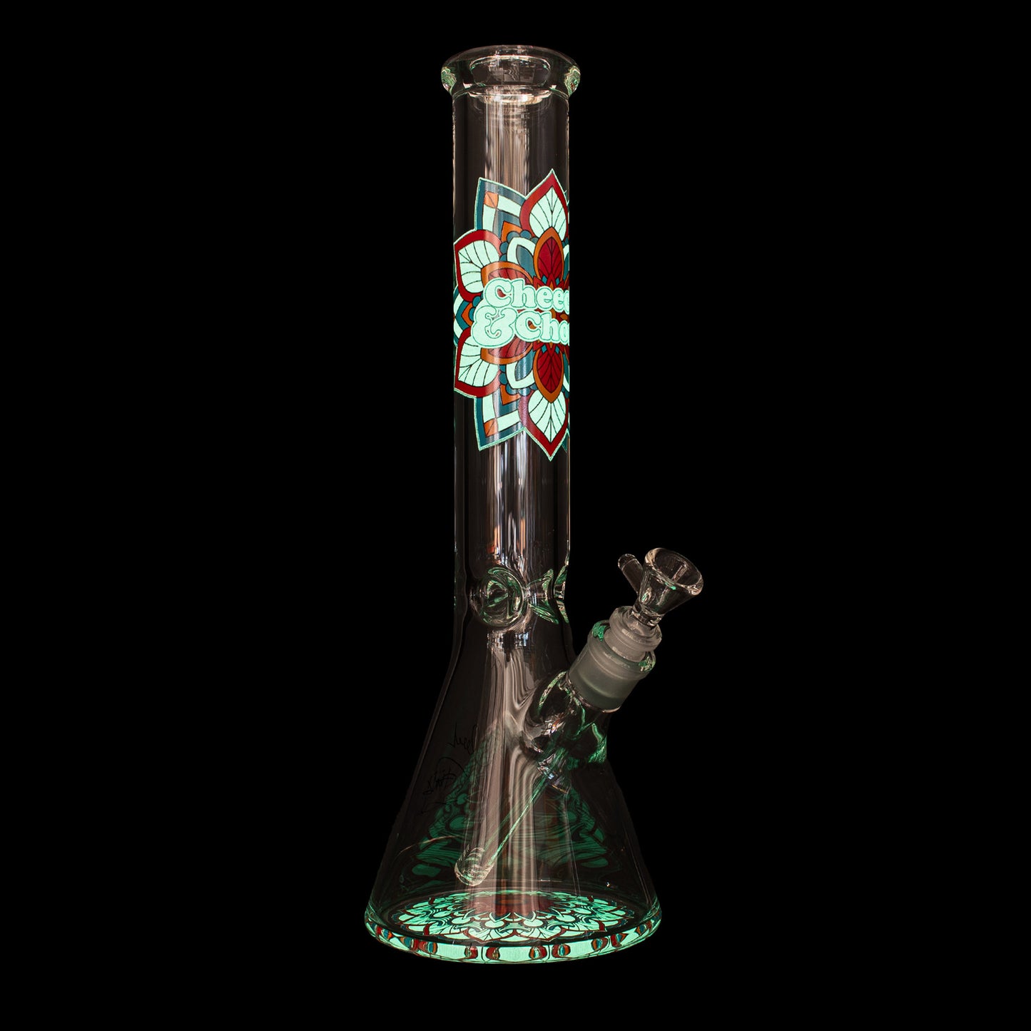 Cheech & Chong® Glass 15" 7mm Thick Mandala Glow-in-the-Dark Water Pipe